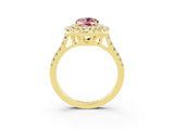 Yellow gold Double Halo Oval Cut Morganite Pavé Band with Four-Prong Setting_3