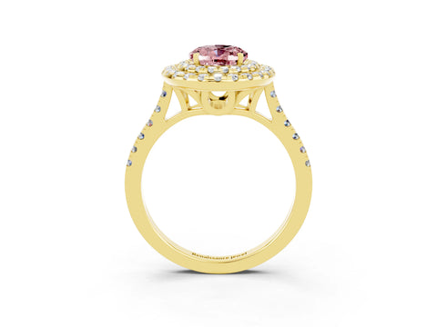 Yellow gold Double Halo Oval Cut Morganite Pavé Band with Four-Prong Setting_3