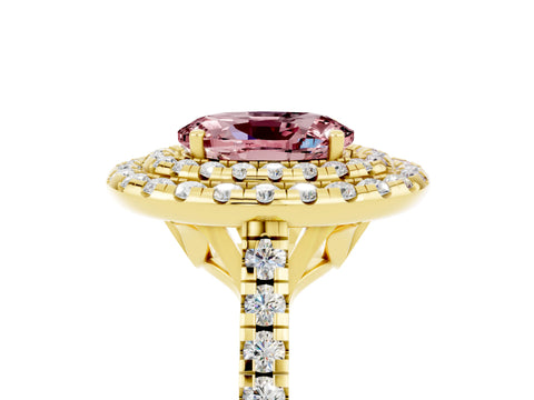 Yellow gold Double Halo Oval Cut Morganite Pavé Band with Four-Prong Setting_5