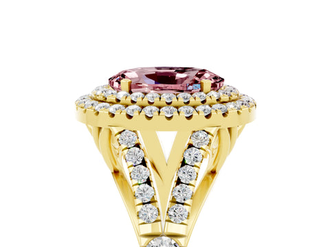 Yellow gold Double Halo Oval Cut Morganite Split Shank Engagement Ring with Four-Prong Setting_5