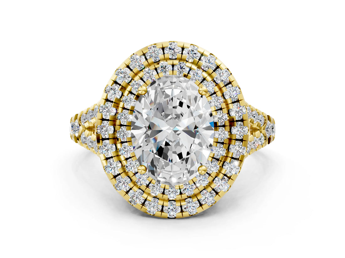 Yellow gold Double Halo Oval Cut Pave Split Shank Prong Set Ring_15