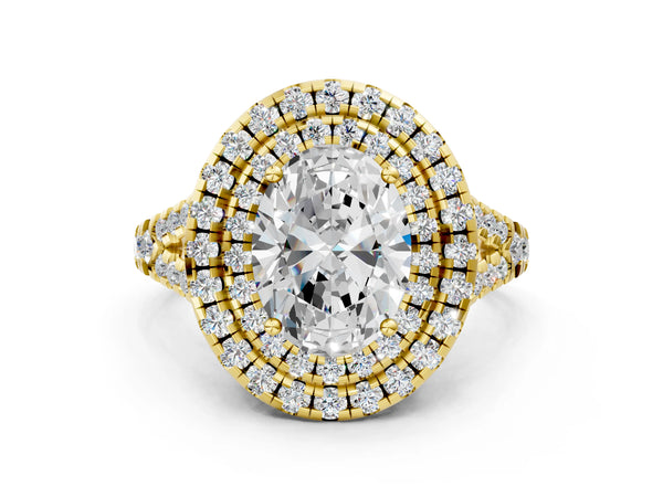 Yellow Gold Oval Halo Pave Split Shank Engagement Ring Setting