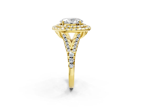 Yellow Gold Oval Halo Pave Split Shank Engagement Ring Setting