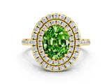 Yellow gold Double Halo Oval Cut Peridot Pavé Band with Four-Prong Setting