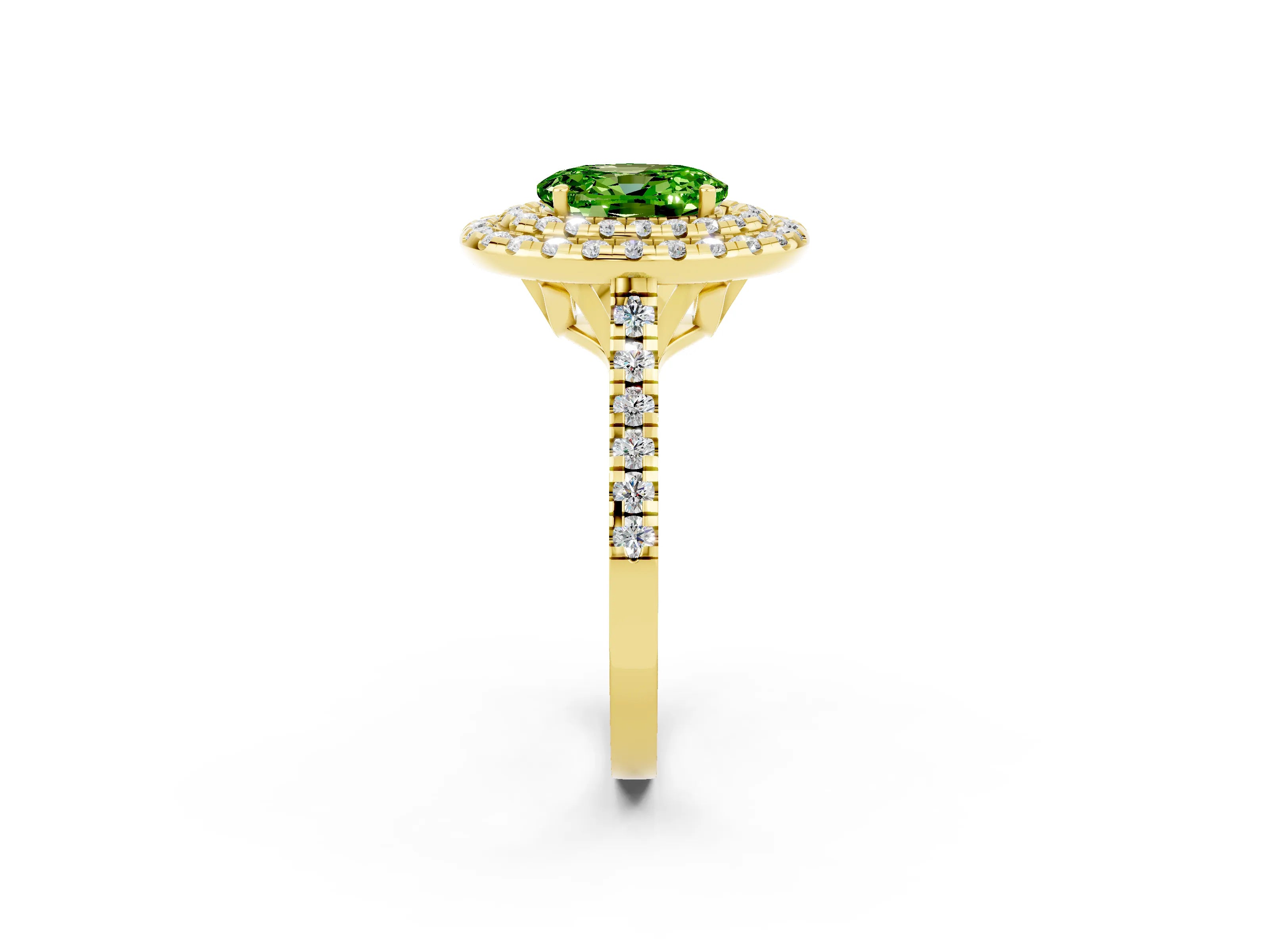 Yellow gold Double Halo Oval Cut Peridot Pavé Band with Four-Prong Setting_2