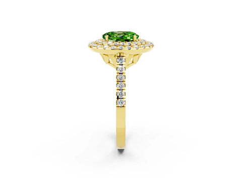 Yellow gold Double Halo Oval Cut Peridot Pavé Band with Four-Prong Setting_2