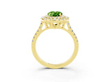 Yellow gold Double Halo Oval Cut Peridot Pavé Band with Four-Prong Setting_3