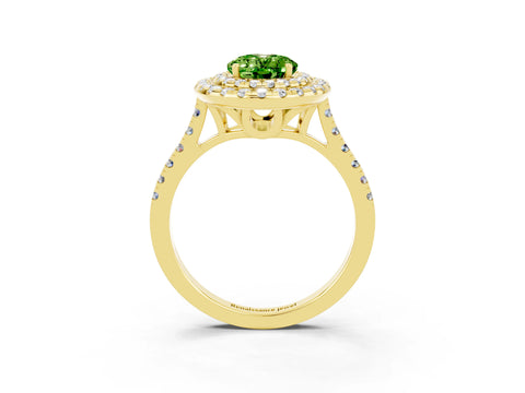 Yellow gold Double Halo Oval Cut Peridot Pavé Band with Four-Prong Setting_3