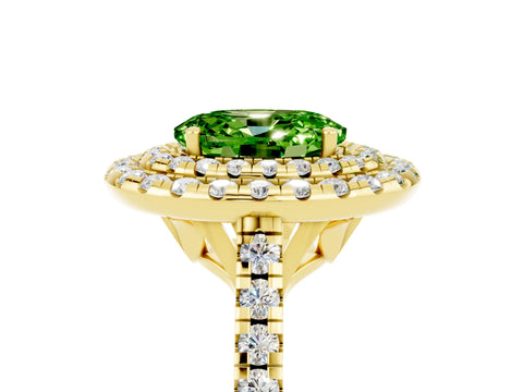 Yellow gold Double Halo Oval Cut Peridot Pavé Band with Four-Prong Setting_5