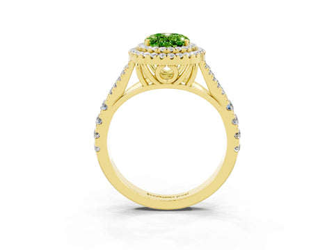 Yellow gold Double Halo Oval Cut Peridot Pavé Split Shank Ring with Prong Setting_3