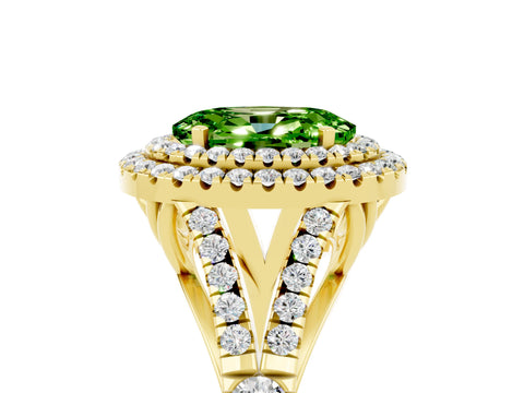Yellow gold Double Halo Oval Cut Peridot Pavé Split Shank Ring with Prong Setting_5