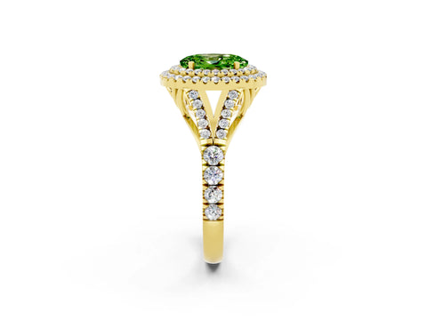 Yellow gold Double Halo Oval Cut Peridot Split Shank Engagement Ring with Four-Prong Setting_2