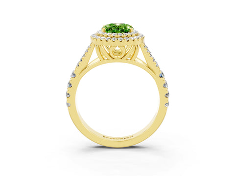 Yellow gold Double Halo Oval Cut Peridot Split Shank Engagement Ring with Four-Prong Setting_3