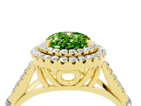 Yellow gold Double Halo Oval Cut Peridot Split Shank Engagement Ring with Four-Prong Setting_4