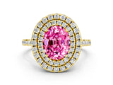 Yellow gold Double Halo Oval Cut Pink Sapphire Pavé Band with Four-Prong Setting_24