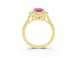 Yellow gold Double Halo Oval Cut Pink Sapphire Pavé Band with Four-Prong Setting_27