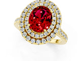 Yellow gold Double Halo Oval Cut Ruby Pavé Band with Four-Prong Setting_1