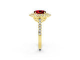 Yellow gold Double Halo Oval Cut Ruby Pavé Band with Four-Prong Setting_2