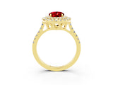 Yellow gold Double Halo Oval Cut Ruby Pavé Band with Four-Prong Setting_3