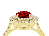 Yellow gold Double Halo Oval Cut Ruby Pavé Band with Four-Prong Setting_4