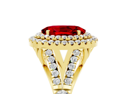 Yellow gold Double Halo Oval Cut Ruby Split Shank Engagement Ring with Four-Prong Setting_5