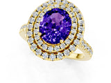 Yellow gold Double Halo Oval Cut Tanzanite Pavé Band with Four-Prong Setting_1
