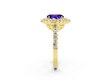 Yellow gold Double Halo Oval Cut Tanzanite Pavé Band with Four-Prong Setting_2