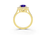 Yellow gold Double Halo Oval Cut Tanzanite Pavé Band with Four-Prong Setting_3
