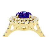 Yellow gold Double Halo Oval Cut Tanzanite Pavé Band with Four-Prong Setting_4