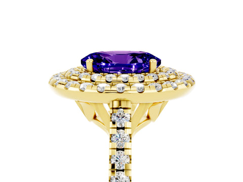 Yellow gold Double Halo Oval Cut Tanzanite Pavé Band with Four-Prong Setting_5