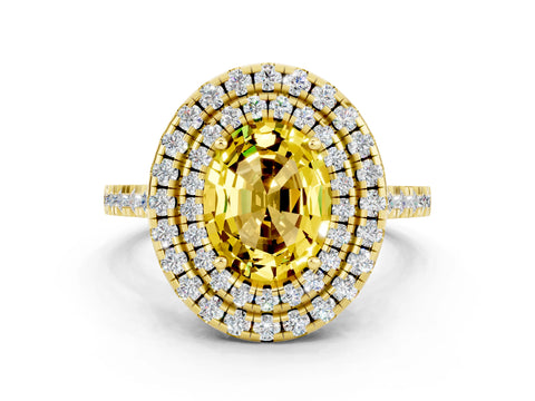 Yellow gold Double Halo Oval Cut Yellow Sapphire Pavé Band with Four-Prong Setting_24