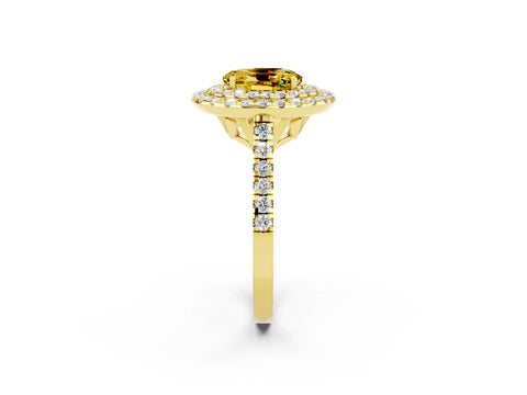 Yellow gold Double Halo Oval Cut Yellow Sapphire Pavé Band with Four-Prong Setting_26