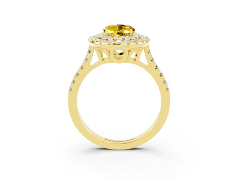 Yellow gold Double Halo Oval Cut Yellow Sapphire Pavé Band with Four-Prong Setting_27