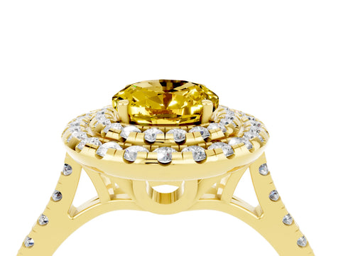 Yellow gold Double Halo Oval Cut Yellow Sapphire Pavé Band with Four-Prong Setting_28