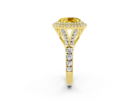 Yellow gold Double Halo Oval Cut Yellow Sapphire Pavé Split Shank Ring with Prong Setting_2