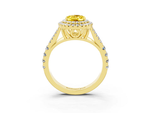 Yellow gold Double Halo Oval Cut Yellow Sapphire Pavé Split Shank Ring with Prong Setting_3