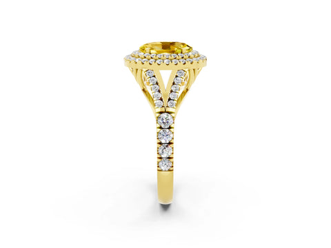 Yellow gold Double Halo Oval Cut Yellow Sapphire Split Shank Engagement Ring with Four-Prong Setting_2