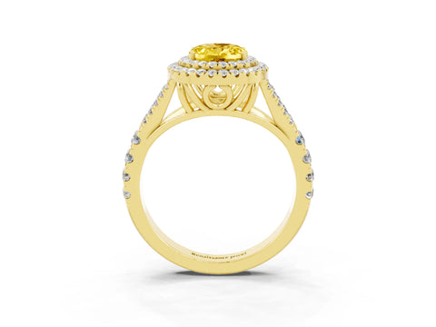 Yellow gold Double Halo Oval Cut Yellow Sapphire Split Shank Engagement Ring with Four-Prong Setting_3