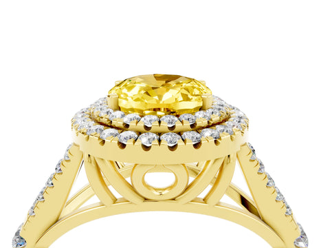 Yellow gold Double Halo Oval Cut Yellow Sapphire Split Shank Engagement Ring with Four-Prong Setting_4