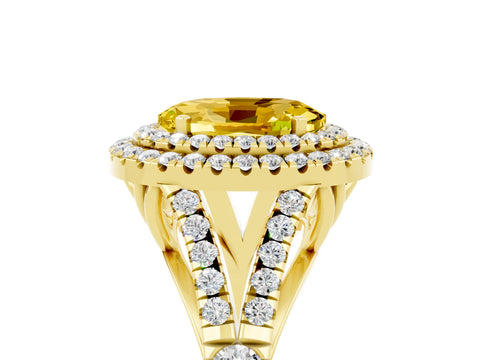 Yellow gold Double Halo Oval Cut Yellow Sapphire Split Shank Engagement Ring with Four-Prong Setting_5