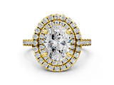 Yellow gold Double Halo Oval Diamond Pave Band with Four-Prong Setting_58