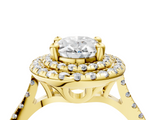 Yellow gold Double Halo Oval Diamond Pave Band with Four-Prong Setting_62