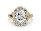 Yellow gold Double Halo Oval-Shaped Split Shank Diamond Ring with Prong Setting_15