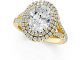 Yellow gold Double Halo Oval-Shaped Split Shank Diamond Ring with Prong Setting_16