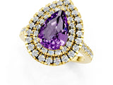 Yellow gold Double Halo Pear Cut Amethyst Pavé Band with Four-Prong Setting_1