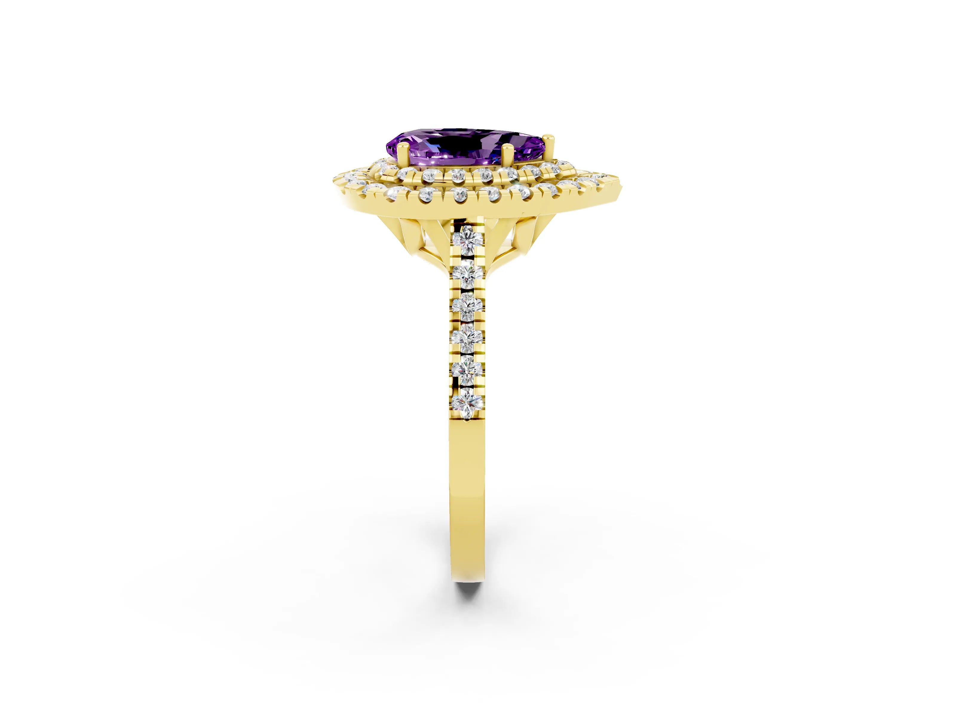 Yellow gold Double Halo Pear Cut Amethyst Pavé Band with Four-Prong Setting_2