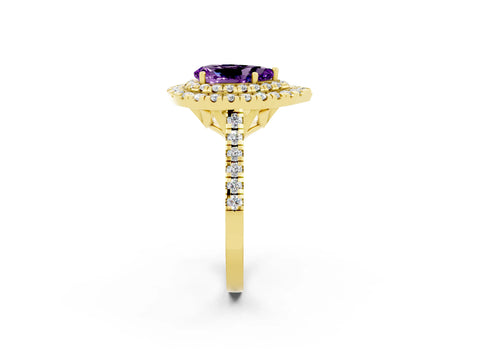 Yellow gold Double Halo Pear Cut Amethyst Pavé Band with Four-Prong Setting_2