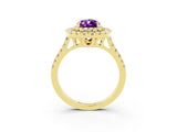 Yellow gold Double Halo Pear Cut Amethyst Pavé Band with Four-Prong Setting_3