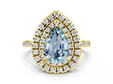 Yellow gold Double Halo Pear Cut Aquamarine Pavé Band with Four-Prong Setting