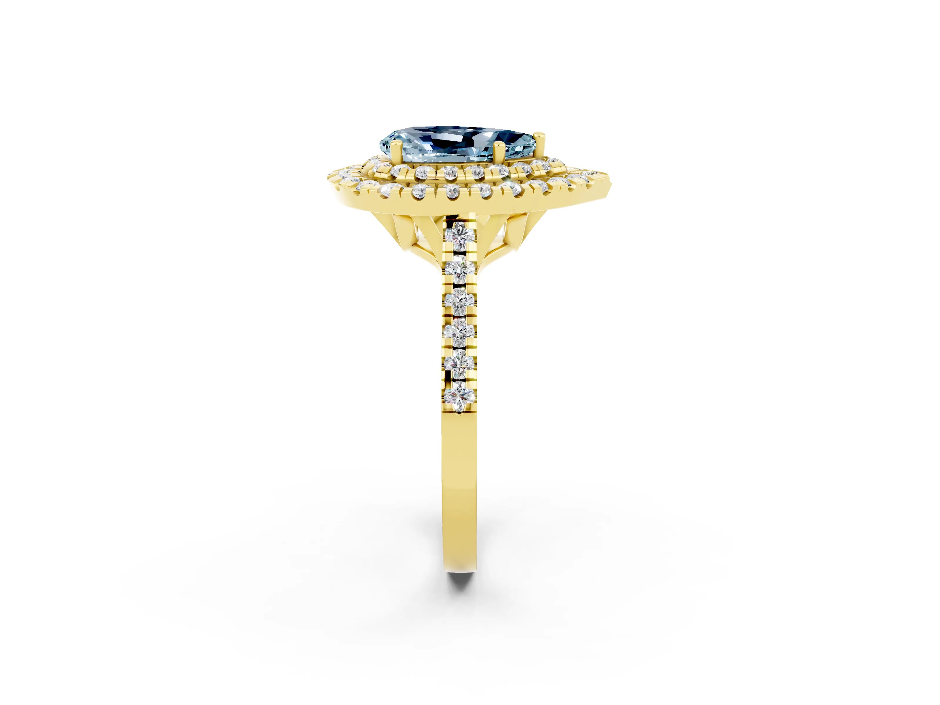 Yellow gold Double Halo Pear Cut Aquamarine Pavé Band with Four-Prong Setting_2